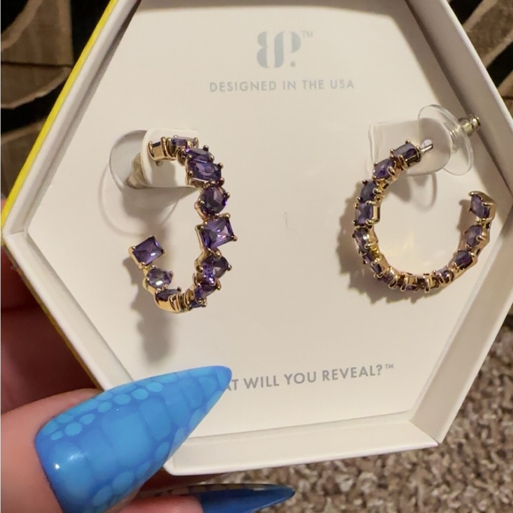 Bomb Party Elegant Gold and Purple Hoop Earrings